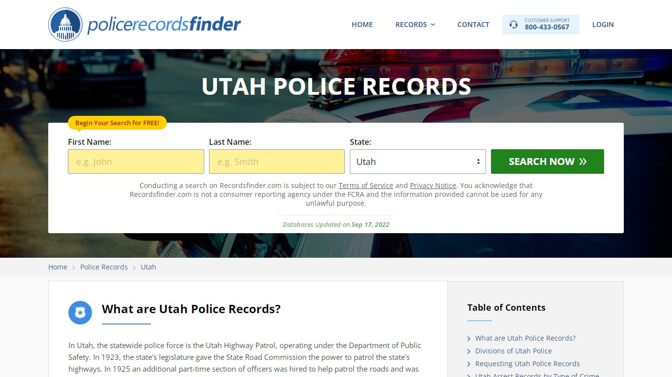 Utah Police Records Search & Police Departments Online - RecordsFinder